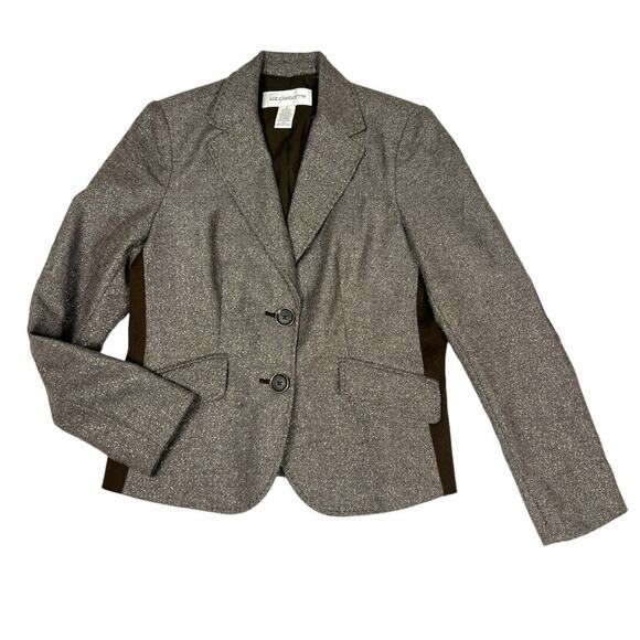 Liz Claiborne Blazer Jacket Brown Elbow Patch Wool Blend Women's S Dark Academia - Picture 15 of 16